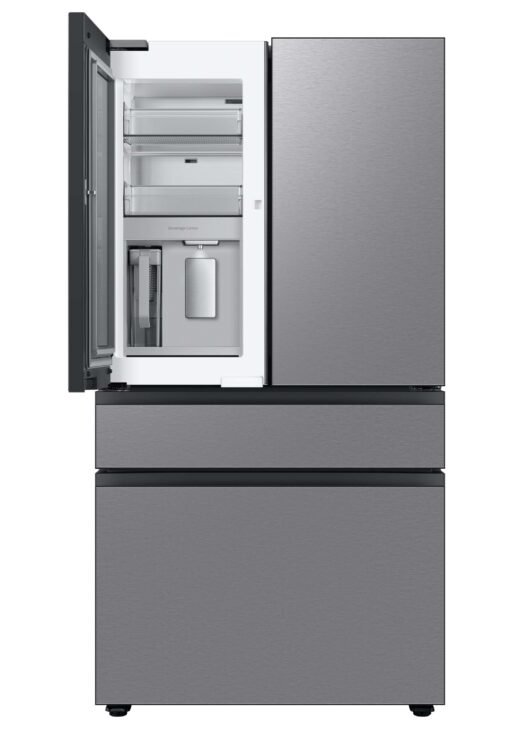 Samsung Bespoke 28.6-cu ft 4-Door Smart French Door Refrigerator featuring a Family Hub touchscreen